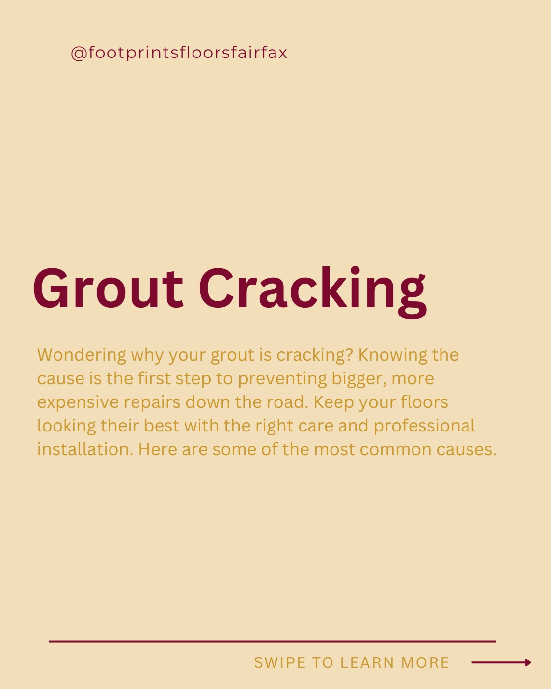 Wondering why your grout is cracking? Here are some of the most common causes. Swipe through the slides to learn more and discover how to keep your tile looking its best!

Click the link to visit our website and schedule a free estimate or to learn more.
https://tinyurl.com/ftprntsflrsfrfx

