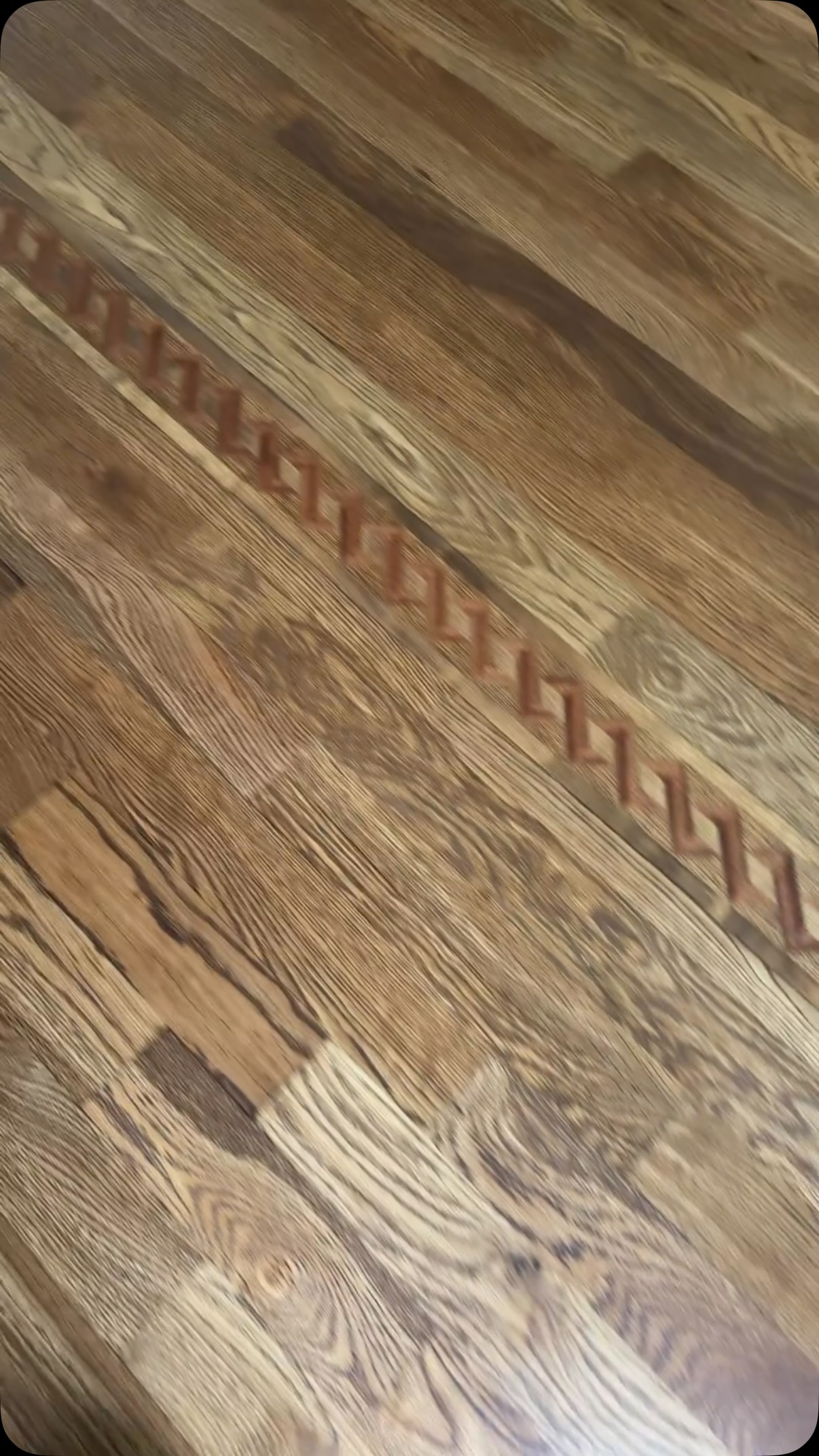 We&rsquo;re finishing up projects this morning and couldn&rsquo;t be happier with this one! We removed tile and replaced it with 3.25&rdquo; White Oak hardwoods and custom inlays. 