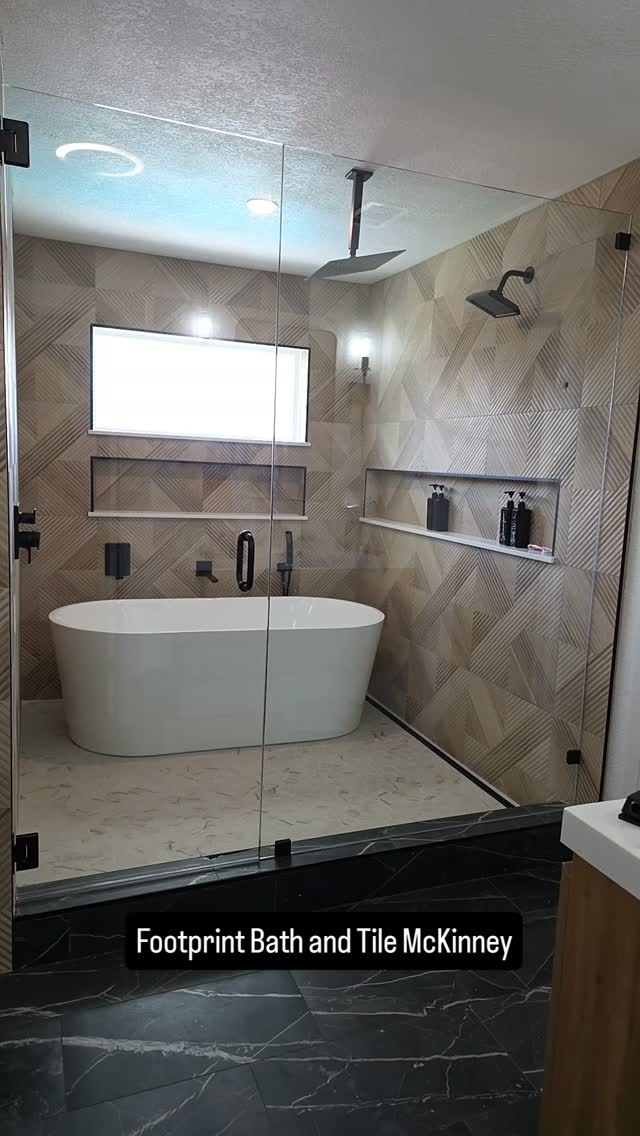 Wet room remodel, beautiful @thetileshop textured basket weave patterned tile, coupled with @schlutersystemsna with versa linear drain and kerdi board waterproofing.



