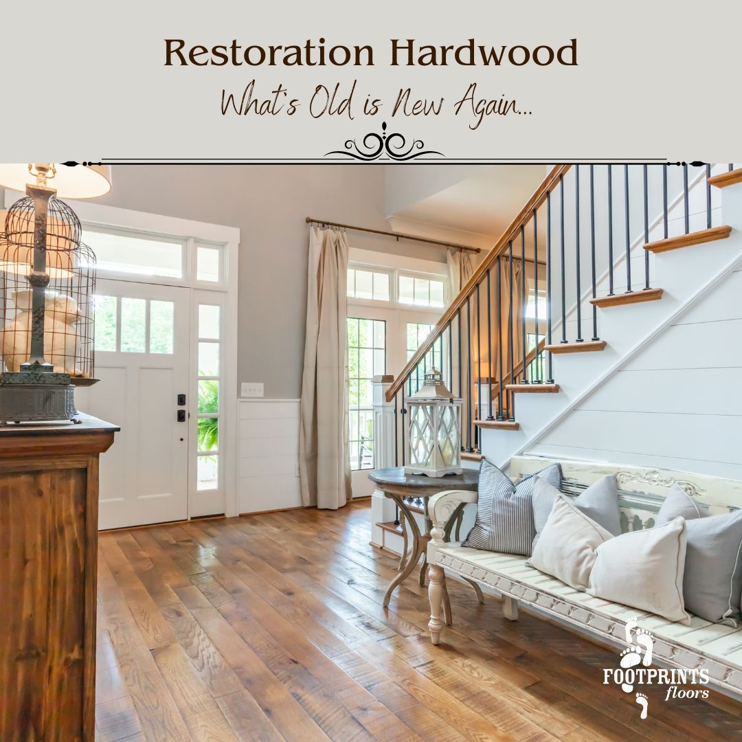The last post in our sustainability series circles back to restoration. If you've bought a home built in the early to mid-20th century or late 19th century, chances are you may have original hardwood hiding beneath another flooring material (or in plain site). 

As we see it, old hardwood floors are incredibly unique. Each plank tells a story and carries the marks and patina of its past life, adding a touch of rustic charm and history to your home. It's like having a piece of American heritage right beneath your feet!

So before you replace, ask Footprints Floors of Michiana about restoration and how it can give new life to old, worn-out wood, reducing the demand for new lumber. Even if a few planks are damaged, we can work with it. Restoration is a simple step towards conserving our natural resources!
Call today, and one of our experts can answer your questions: 574-586-5544.

