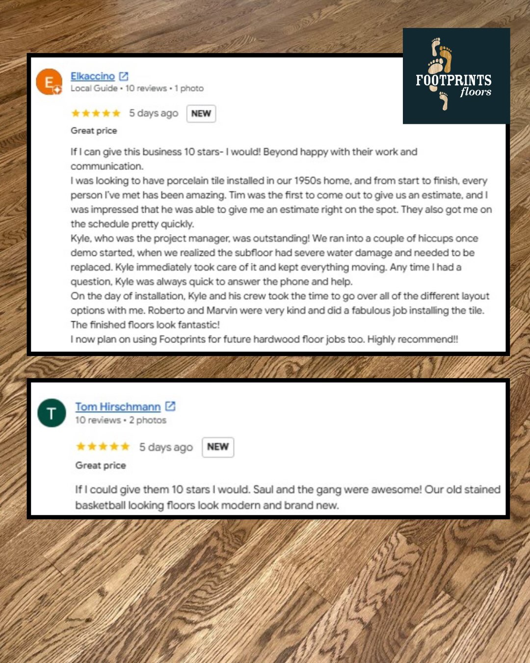 2 back-to-back &ldquo;10 Star&rdquo; reviews!! 😎 Swipe ➡️ to see how we transformed one client&rsquo;s &ldquo;basketball-looking&rdquo; floors into something fresh and modern with a simple refinish! 