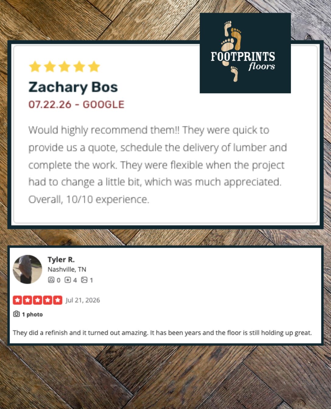 Two recent reviews for ! One was for a job just completed, and the other was for a job from several years ago. It reads, &ldquo;They did a refinish and it turned out amazing. It has been years and the floor is still holding up great.&rdquo; Here at , we strive for long-lasting results and long-term satisfaction! Contact us today for a free quote.