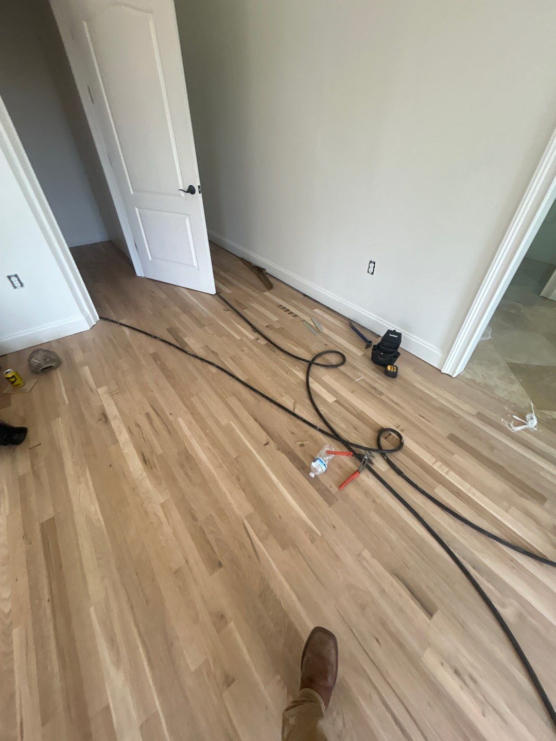Board by board, plank by plank &mdash; raw hardwood installation in progress in a primary bedroom in Brentwood, TN. 🪵 Tight seams and clean runs across the room, prepped and ready for sanding and a water-based finish. This is where the craft really starts to show. Drop a 🙋 if you've been thinking about hardwood floors!