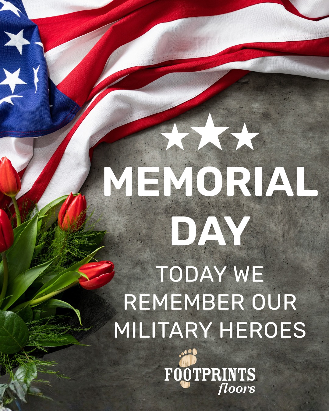 Today, we remember and honor the brave men and women who sacrificed for our freedom. 🇺🇸

From all of us at Footprints Floors Phoenix, thank you to the heroes who served our country and to their families. Wishing everyone a safe and meaningful Memorial Day. ❤️💙

