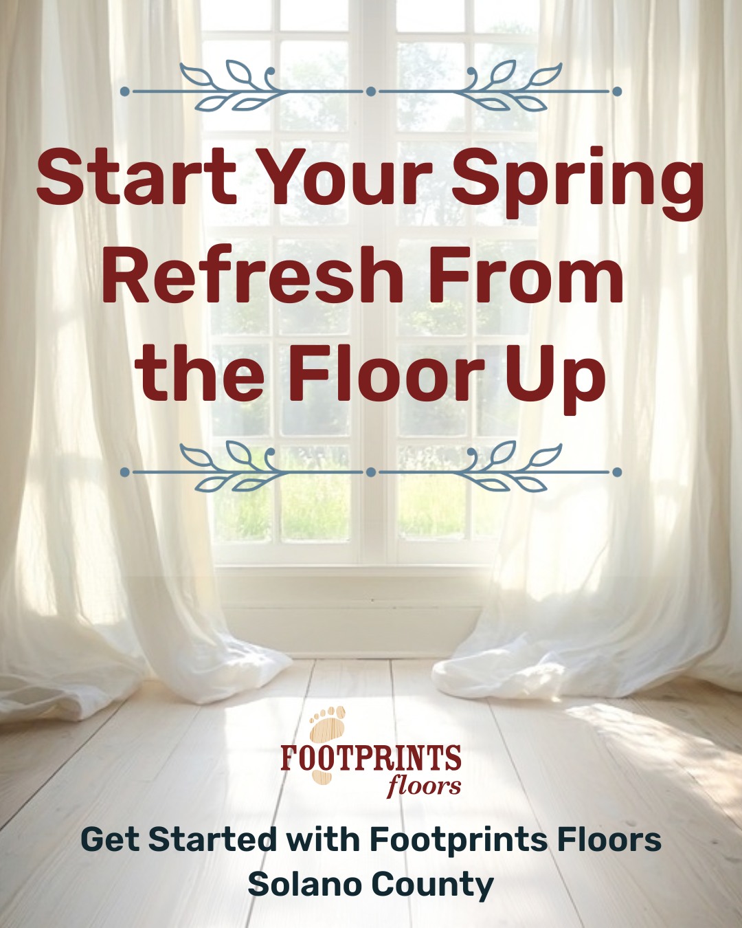 🌼Spring is the perfect time to refresh your home from the ground up 

As you tackle seasonal cleaning, don't forget to take a closer look at your floors. Scratches, dull finishes, and outdated material can diminish your home's beauty.

At Footprints Floors Solano County, we can help homeowners with:

🌸 Refinishing worn hardwood
🌸 Replacing or updating stairs and trim
🌸 Installing new hardwood, tile, or stone flooring

Contact us today at 707-659-3550 for a free estimate!

