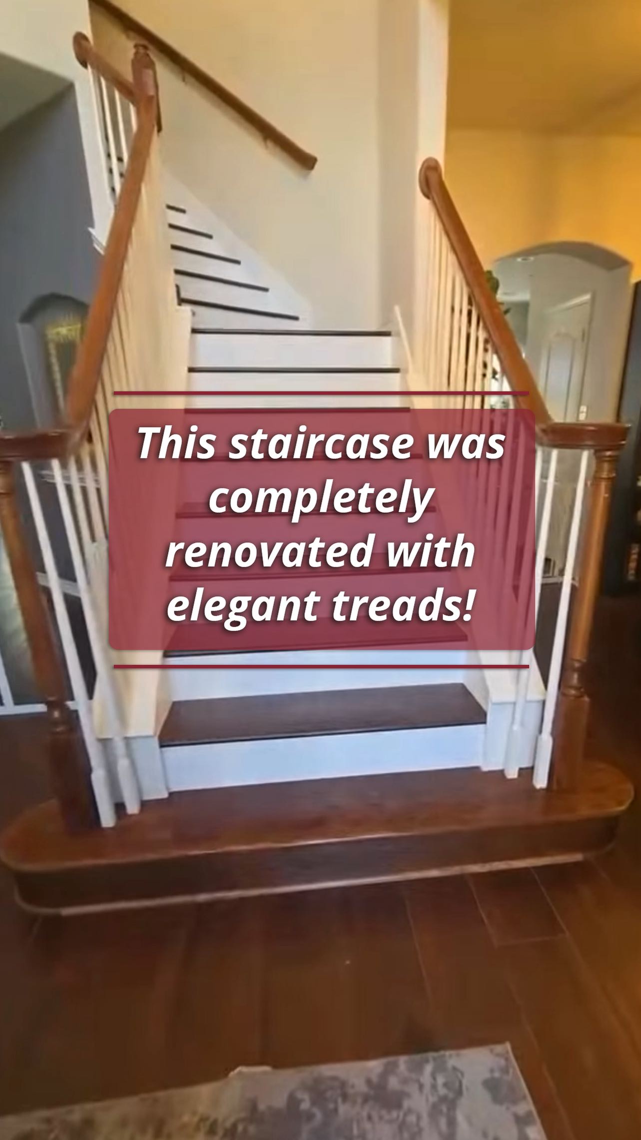 From worn carpet staircase  to fabulous new ones trades, this staircase was completely renovated with elegant treads! 

Who knew stairs could steal all the attention?

