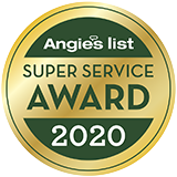 Footprints Floors Holly Springs / Durham Angie's List 2020 Super Service Award badge.