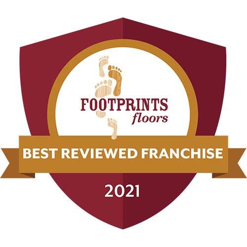 Footprints Floors Omaha Best Reviewed Franchise 2021 in Omaha badge. 