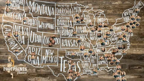 A map of the USA with pins where all Footprints Floors locations are.